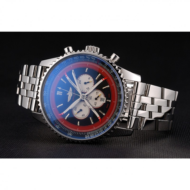 Breitling Certifie Polished Silver Stainless Steel Strap Black Dial Chronograph 80173-3