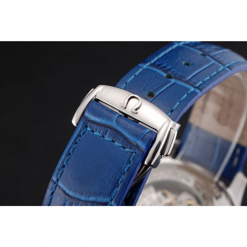 AAA Omega DeVille Silver Bezel with White Dial and Blue Leather Strap 621568-5
