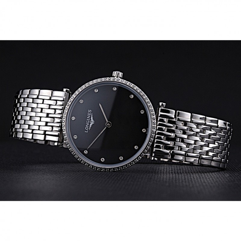 Longines La Grande Classique Stainless Steel Black Dial Diamond Bezel Homme 622107-4