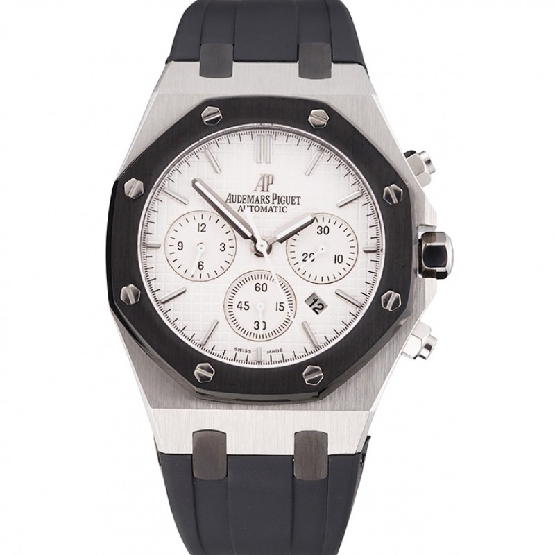 Swiss Audemars Piguet Royal Oak Chronograph White Dial Stainless Steel Case Black Rubber Strap 622865-0