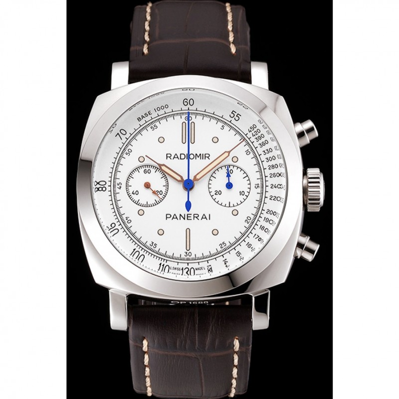 Swiss Panerai Radiomir 1940 Chronograph White Dial Stainless Steel Case Brown Leather Strap-1