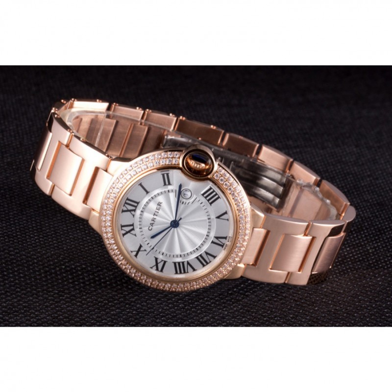 High Quality Replica Watches Cartier Ballon Bleu 42mm White Dial Diamonds Pink Gold Case And Bracelet-4
