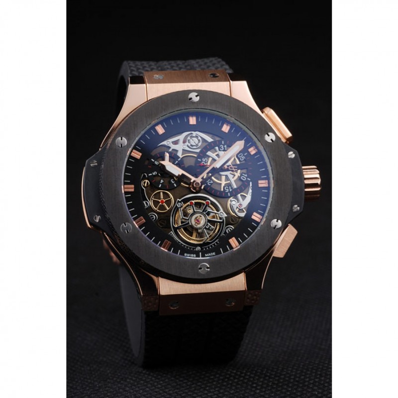 Hublot King Power Tourbillon Black Strap Gold Dial-2