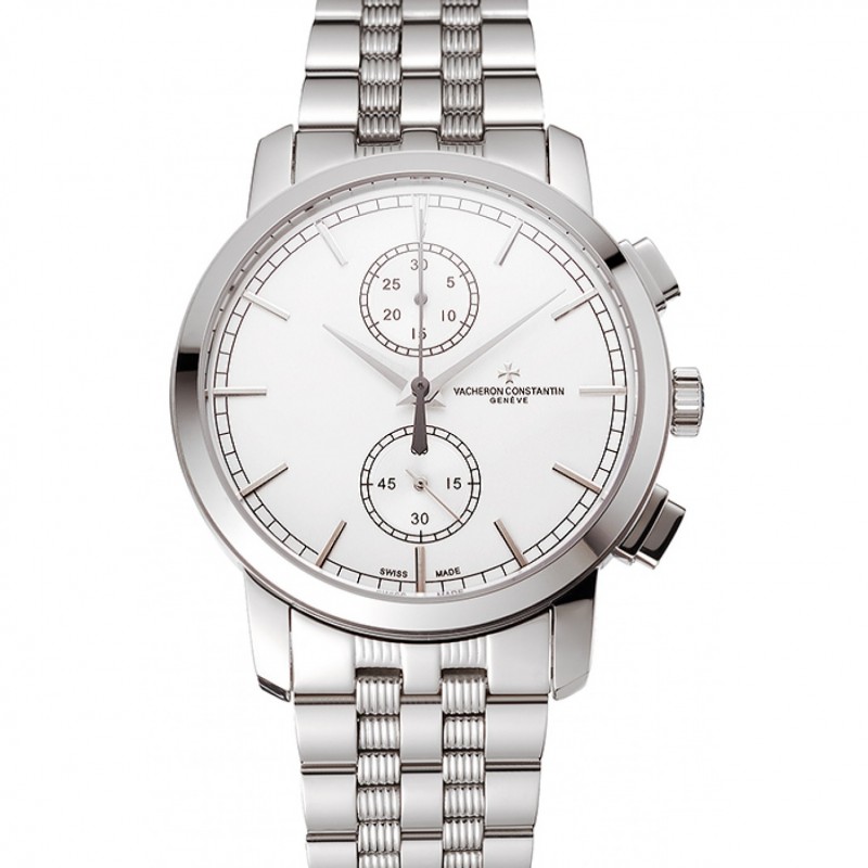 Swiss Vacheron Constantin Patrimony Traditionnelle Chronograph White Dial Stainless Steel Case And Bracelet 1453755-0