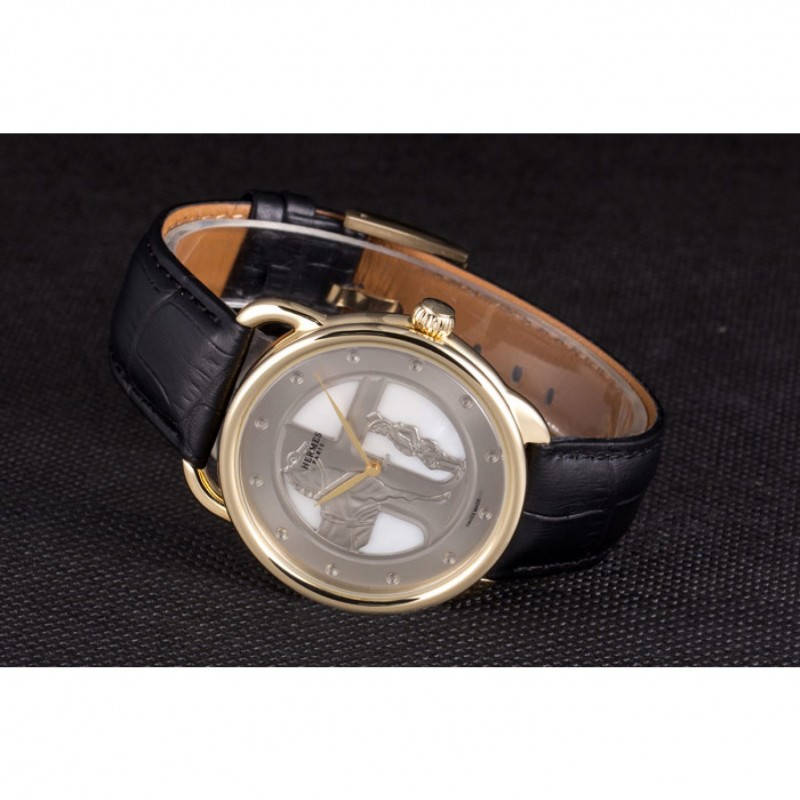 Hermes Classic Croco Leather Strap Silver Dial 801401-5