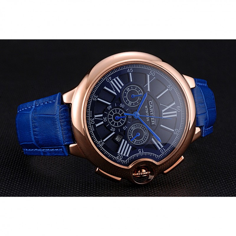 Cartier Ballon Bleu Blue Dial Gold Case Blue Leather Strap-4