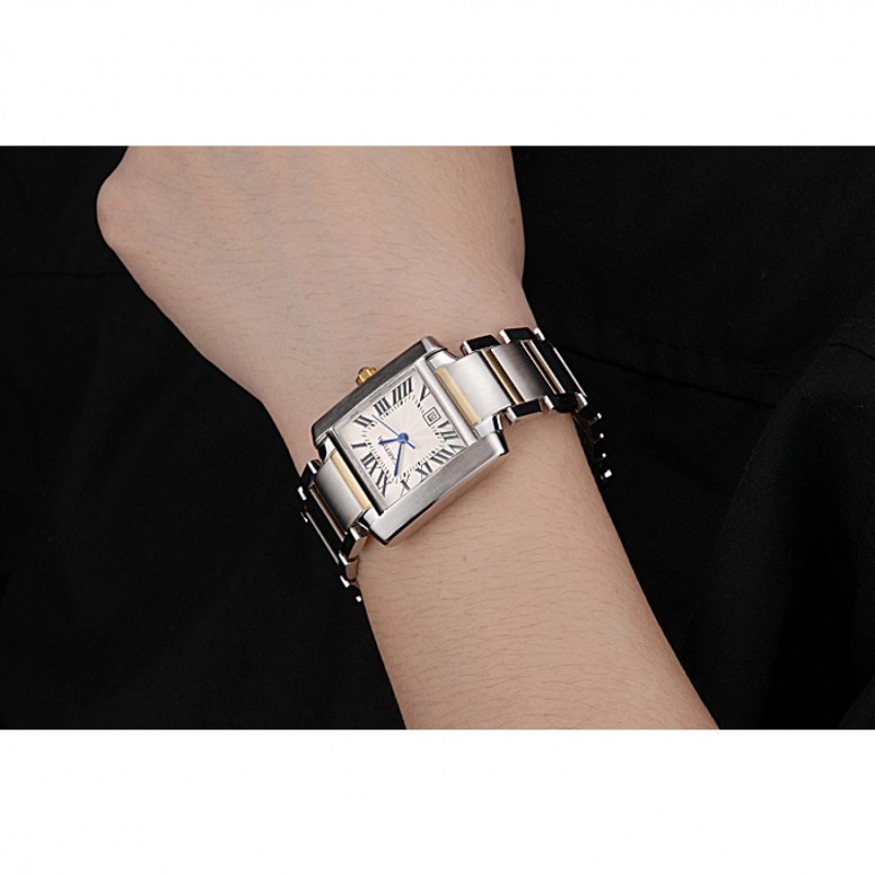 SS Swiss Cartier Tank Francaise Steel Case White Dial Roman Numerals Two Tone Bracelet 622648-8