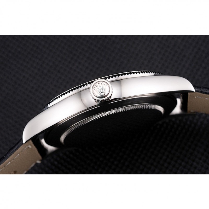 Swiss Rolex Cellini White Guilloche Dial Stainless Steel Case Black Leather Strap-8