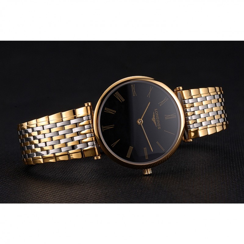 SS Replica Watches Longines La Grande Classique Two Tone Band Black Dial Homme 622097-4