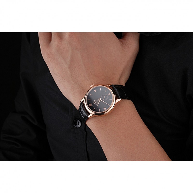 Omega DeVille Prestige Small Seconds Black Dial Gold Case Black Leather Bracelet 622602-8