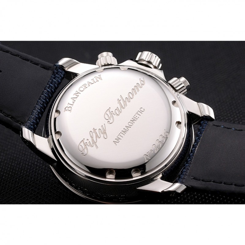 Swiss Blancpain Fifty Fathoms Flyback Chronograph Blue Dial Blue Bezel Stainless Steel Case Blue Canvas Strap-7