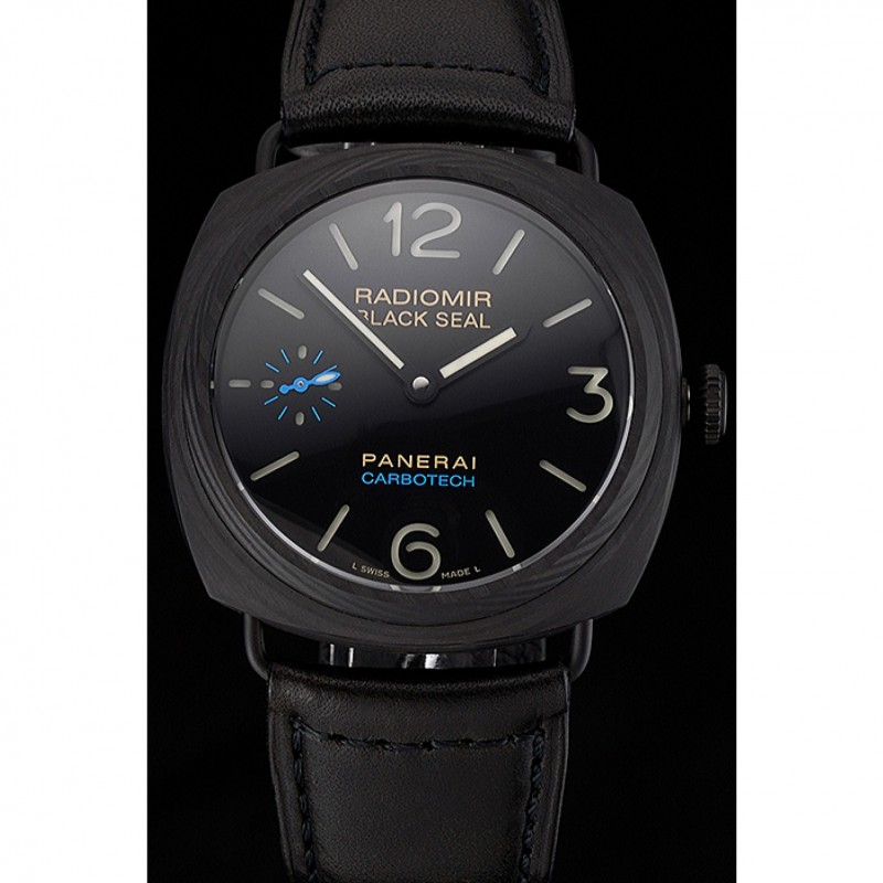 Swiss Panerai Radiomir Black Seal Carbotech Black Dial Black Case Black Leather Strap-1