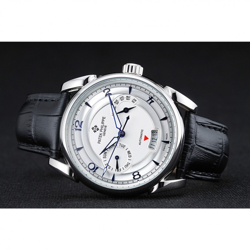 Patek Philippe Complications Chronograph White Dial Silver Case Black Leather Bracelet 1454237-3