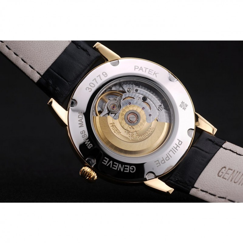 High Quality Replica Watches Patek Philippe Swiss Calatrava Ribbed Bezel White Dial Black Leather Strap 7642-7
