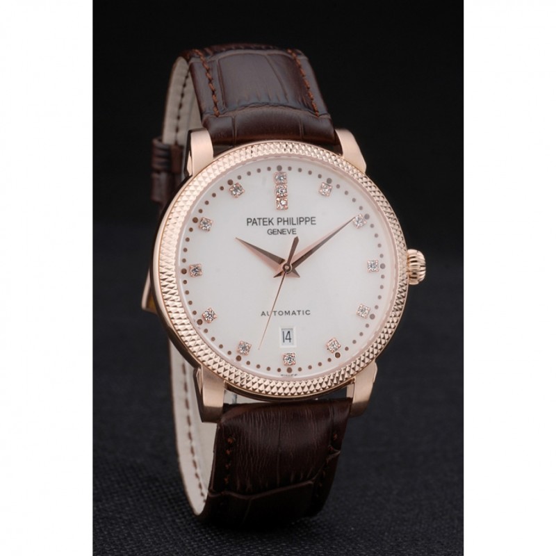 Patek Philippe Swiss Calatrava Ribbed Bezel Grey Dial Brown Leather Strap 7650-2
