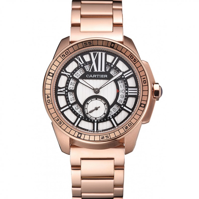 Cartier Calibre De Cartier Small Seconds Black And White Dial Rose Gold Case And Bracelet-0