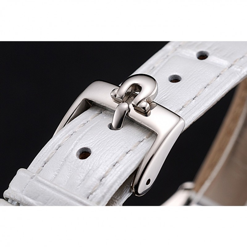 Omega De Ville Prestige Small Seconds White Dial Diamond Bezel Stainless Steel Case White Leather Strap-5
