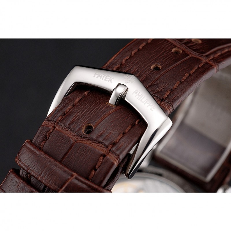 Patek Philippe Calatrava Date Silver Dial Stainless Steel Case Brown Leather Strap-5