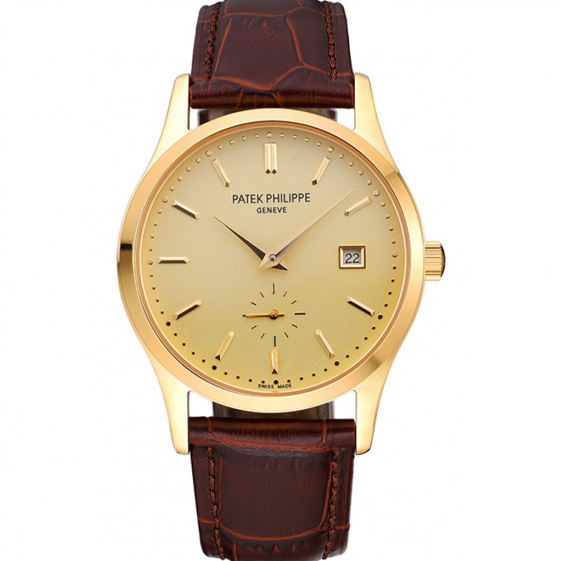 Patek Philippe Calatrava Gold Dial Gold Case Brown Leather Strap 622846-0