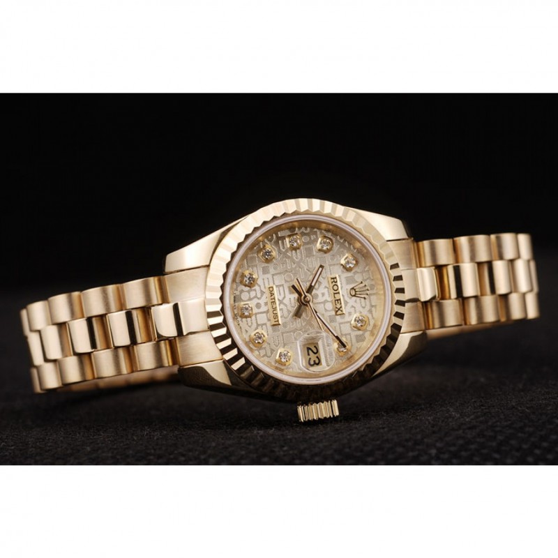 Rolex DateJust Ribbed Pattern Gold Bezel Gold Dial-2