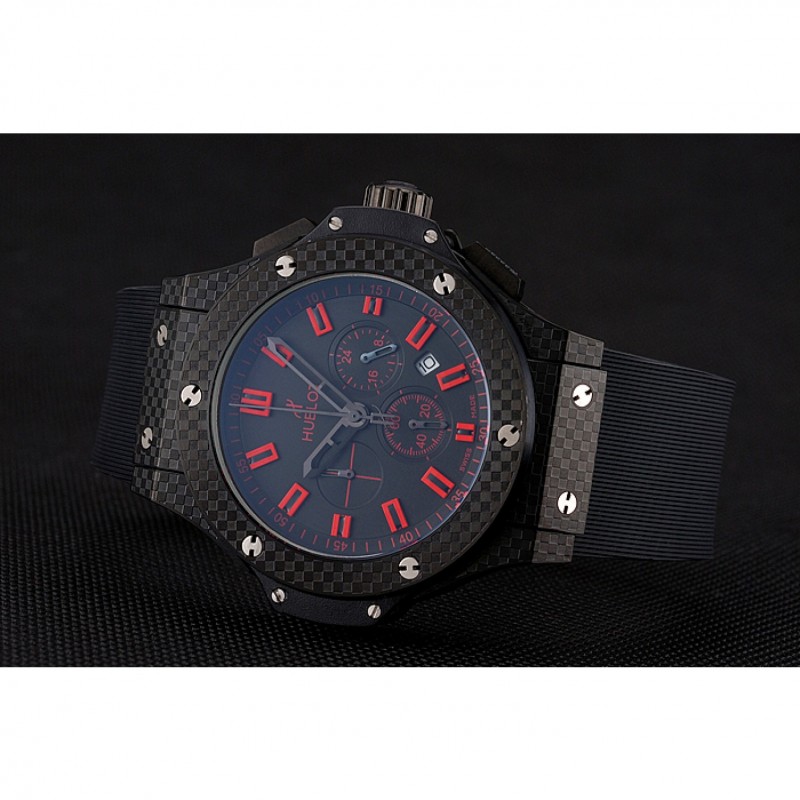 High Quality Replica Watches Hublot Big Bang Carbon Dial With Red Markings Carbon Case And Bezel Black Rubber Strap 622775-4