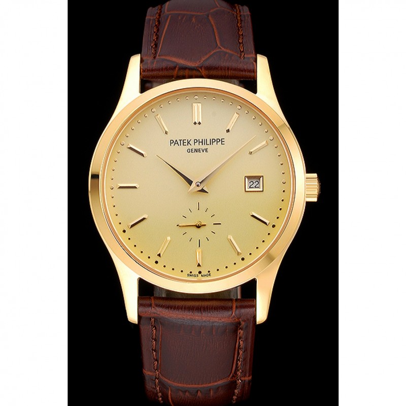 Patek Philippe Calatrava Gold Dial Gold Case Brown Leather Strap 622846-1