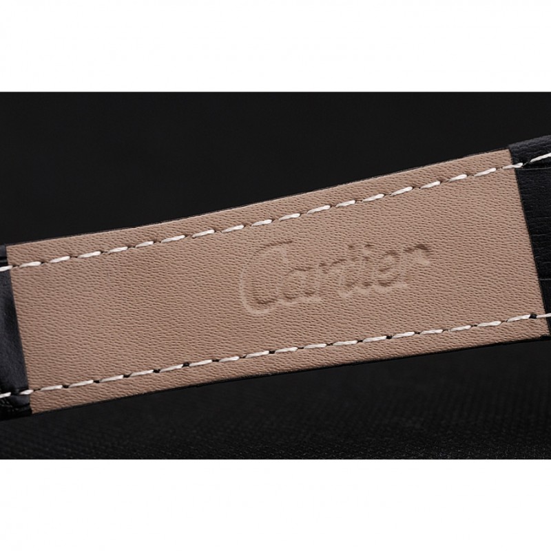 Cartier Calibre De Cartier Small Seconds White Dial Stainless Steel Case Black Leather Strap-5
