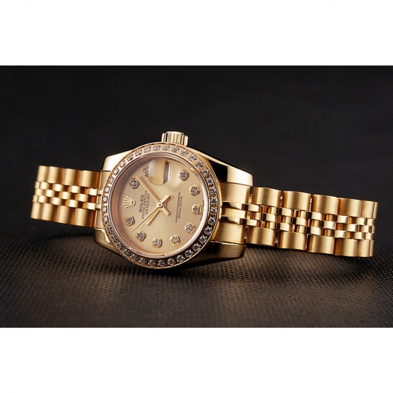 Swiss Rolex Lady-Datejust Champagne Dial Diamond Bezel Gold Jubilee Bracelet 1454096-3