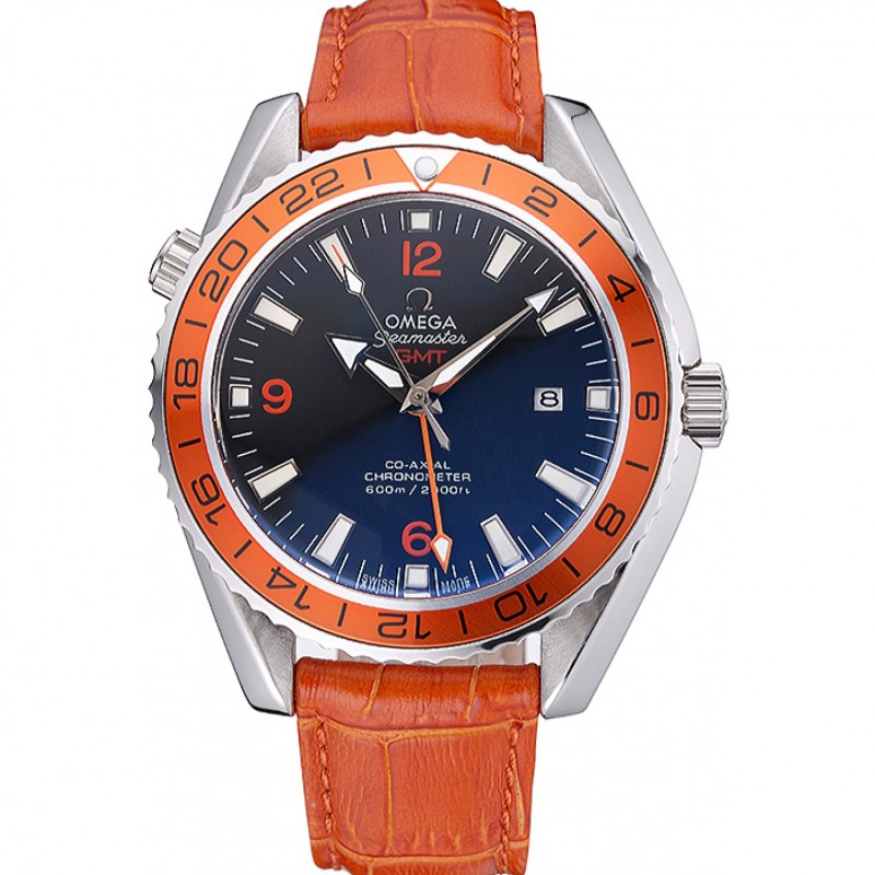 Luxury Replica Watches Omega Seamaster Planet Ocean GMT Orange Dial Orange Leather Band 622395-0