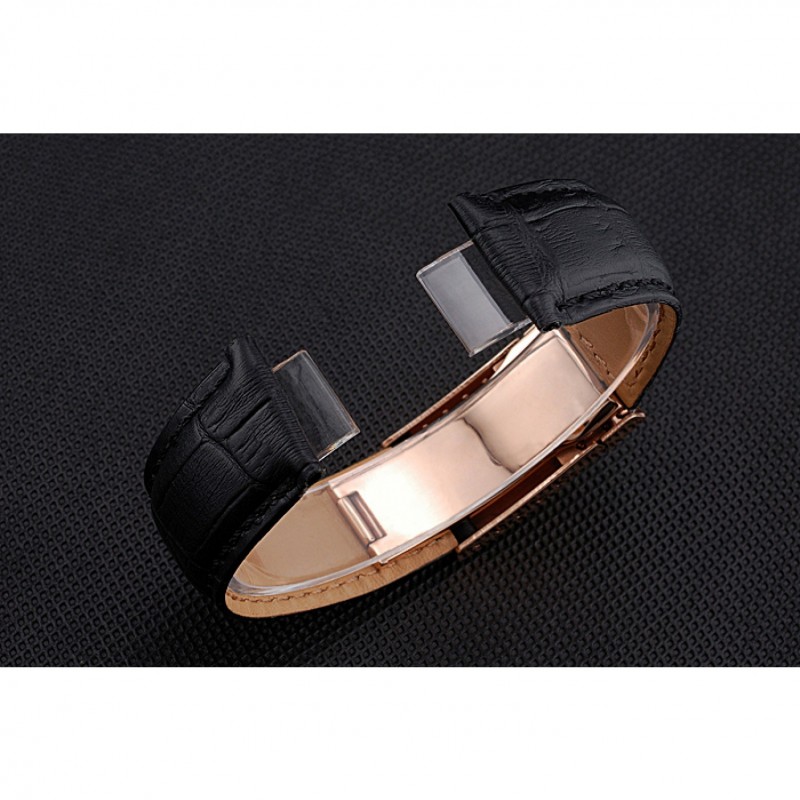 Rolex Black Leather with Rose Gold Clasp Bracelet 622498-2