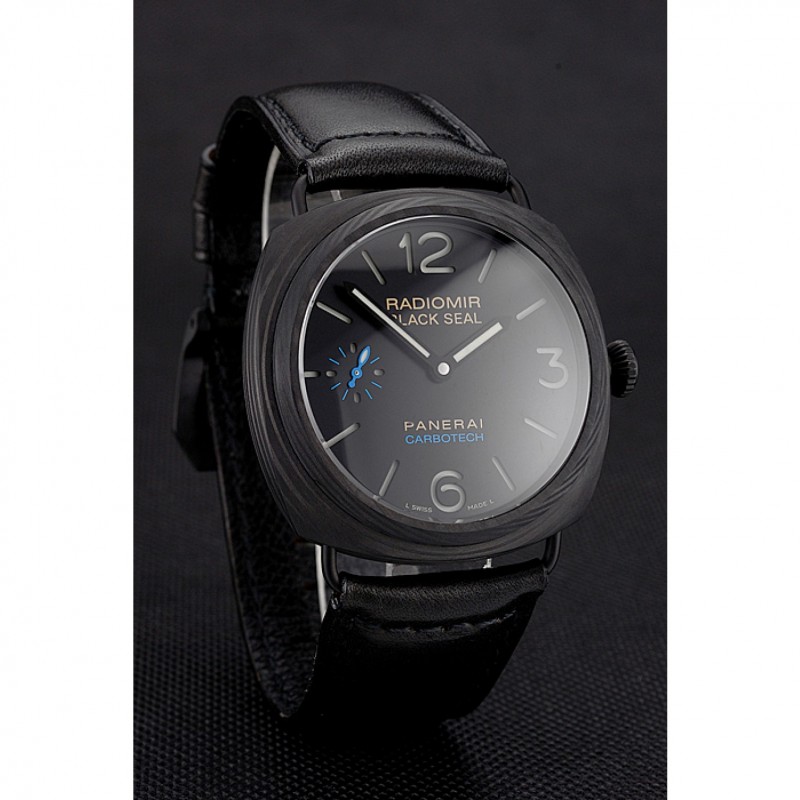 Swiss Panerai Radiomir Black Seal Carbotech Black Dial Black Case Black Leather Strap-2