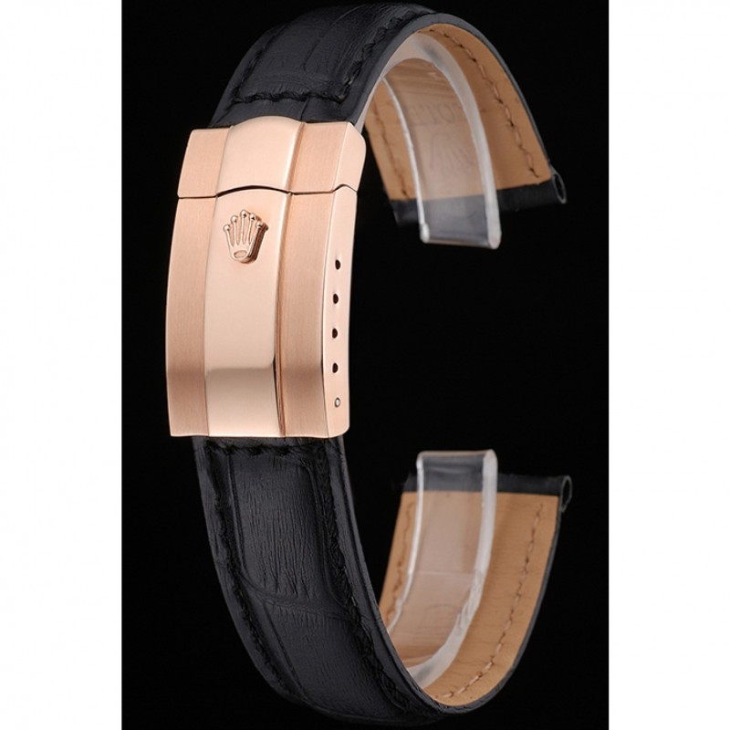 Rolex Black Leather with Rose Gold Clasp Bracelet 622498-1