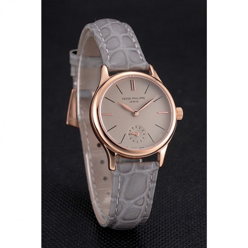 Patek Philippe Calatrava Gray Dial Rose Gold Case Gray Leather Strap-2