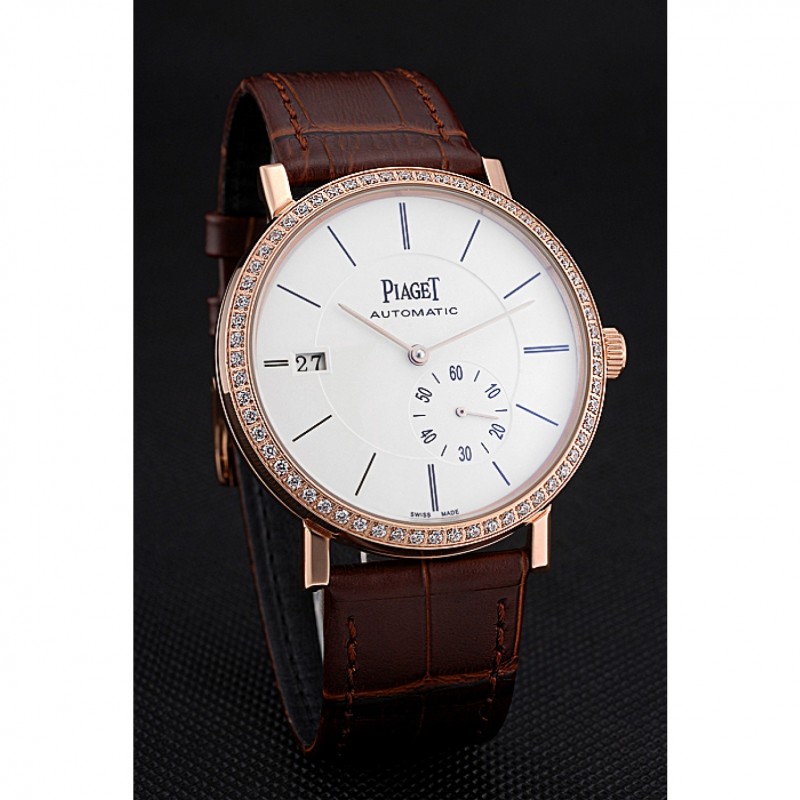 Piaget Altiplano Diamond Gold Case White Dial Brown Leather Bracelet 622627-2