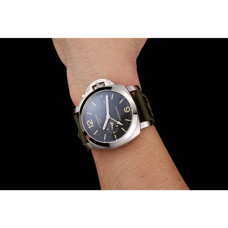 High Quality Panerai Luminor 1950 3-Days GMT Silver Case Black Dial Green Bracelet 1454016-8