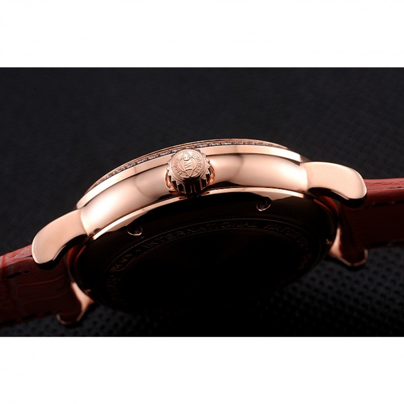 IWC Portofino Moon Phase Silver Dial Rose Gold Case Diamonds Bezel Pink Leather Strap-8