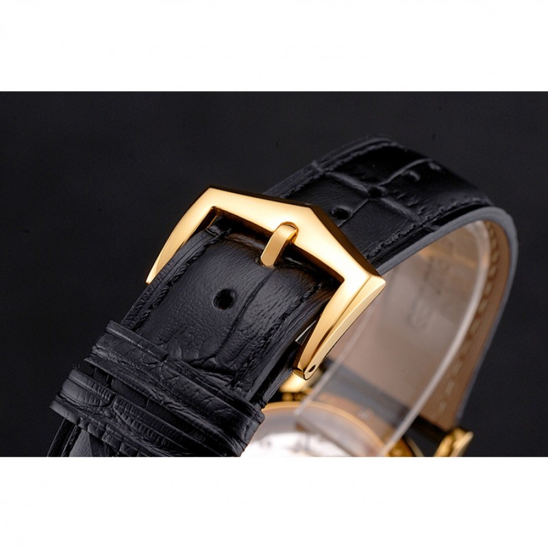 Swiss Patek Philippe Calatrava White Dial Gold Case Fluted Bezel Black Leather Strap-5