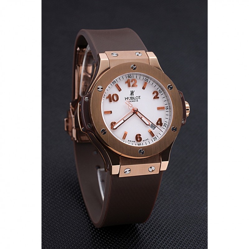 Cheap Hublot Big Bang King Rose Gold Bezel White Dial Brown Rubber Strap-2