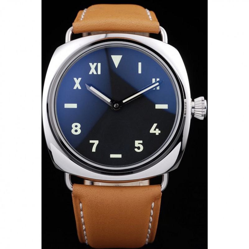 Panerai Radiomir Polished Stainless Steel Case Black Dial Brown Leather Strap 98160-1