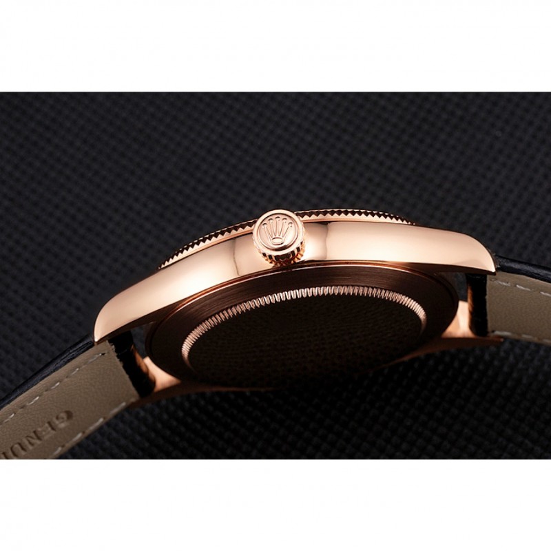 High Quality Swiss Rolex Datejust White Dial Rose Gold Case Black Leather Strap-8