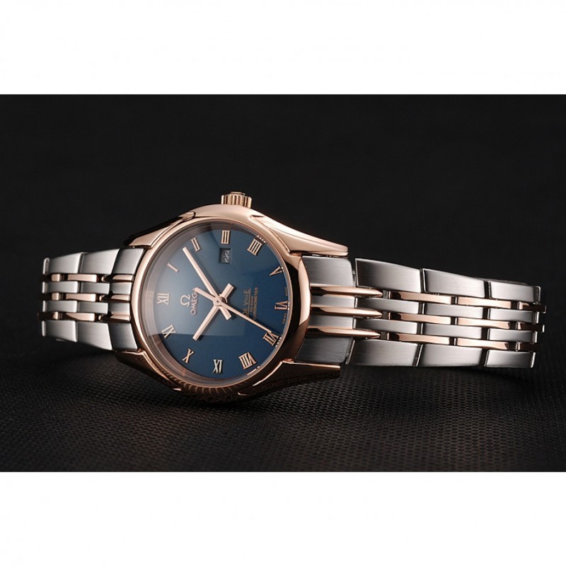 Omega De Ville Ladies Blue Dial Rose Gold Case Two Tone Bracelet 1453784-4