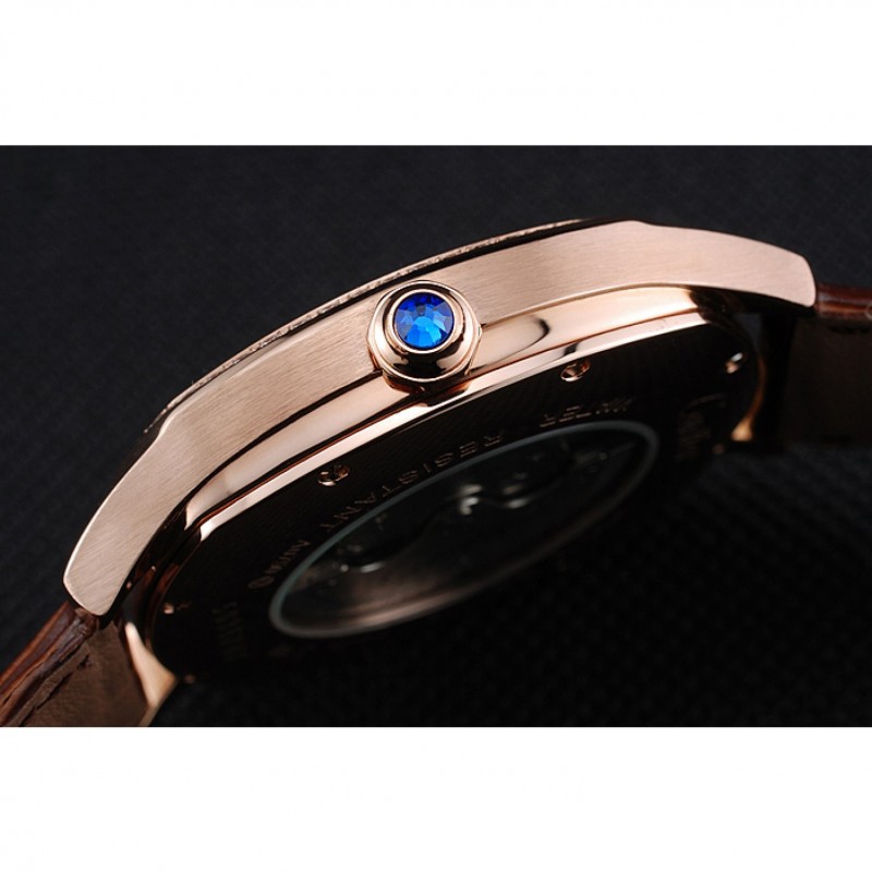Best Cartier Drive De Cartier White Dial Silver Diamond Case Brown Leather Bracelet 1454216-8