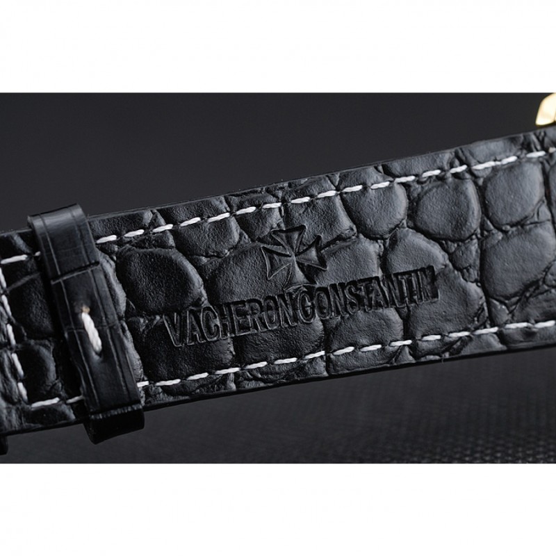 Swiss Vacheron Constantin Patrimony Grand Taille White Dial Gold Diamond Case Black Leather Bracelet 1454181-7