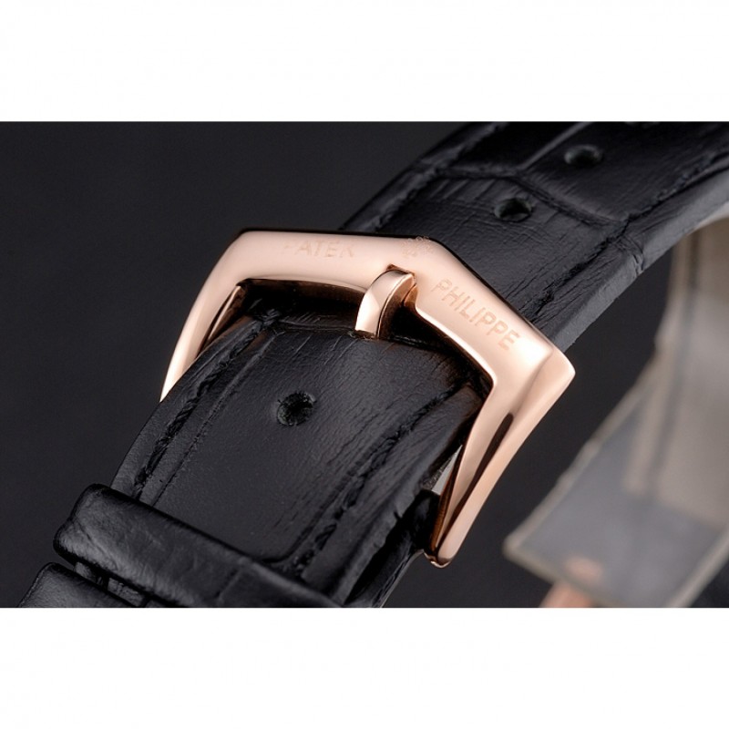 Best Replica Watches Patek Philippe Classic Tourbillon Power Reserve Black And White Dial Rose Gold Case Black Leather Strap-5