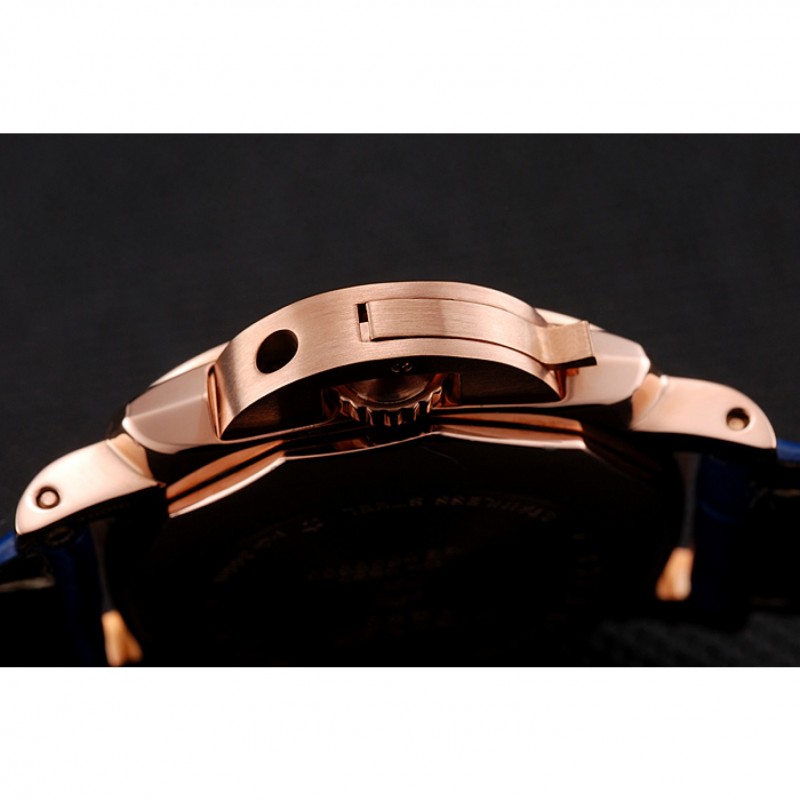 Panerai Radiomir Black Dial Diamond Bezel Rose Gold Case Blue Leather Strap 1453800-8