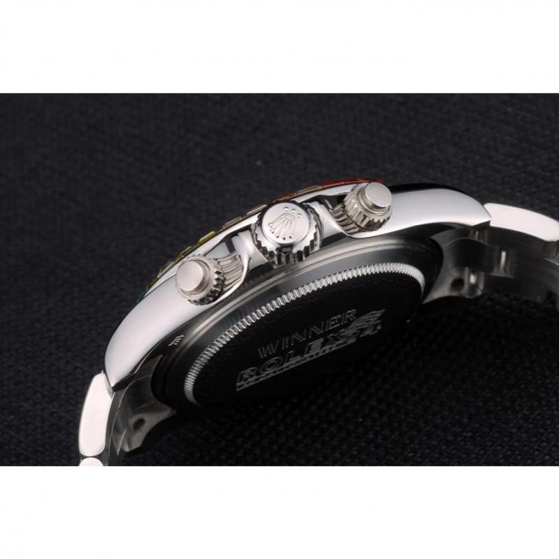 Rolex Daytona Cosmograph Rainbow Crystals Bezel Stainless Steep Strap Black Dial 80250-8