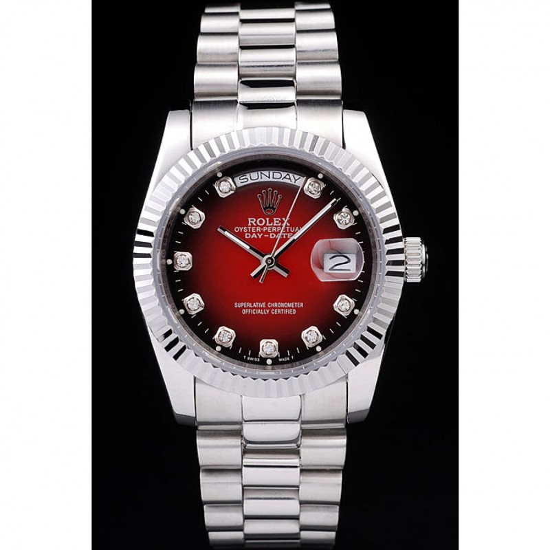 High End Replica Watches Rolex Day-Date Polished Stainless Steel Two Tone Red Dial-1