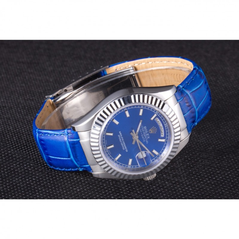 Cheap Replica Watches Rolex Day-Date Oyster Collection Blue Leather Band 621490-3
