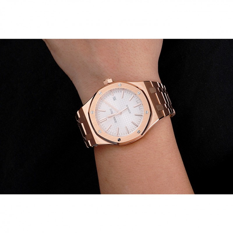 Swiss Audemars Piguet Royal Oak White Dial Rose Gold Case And Bracelet-8