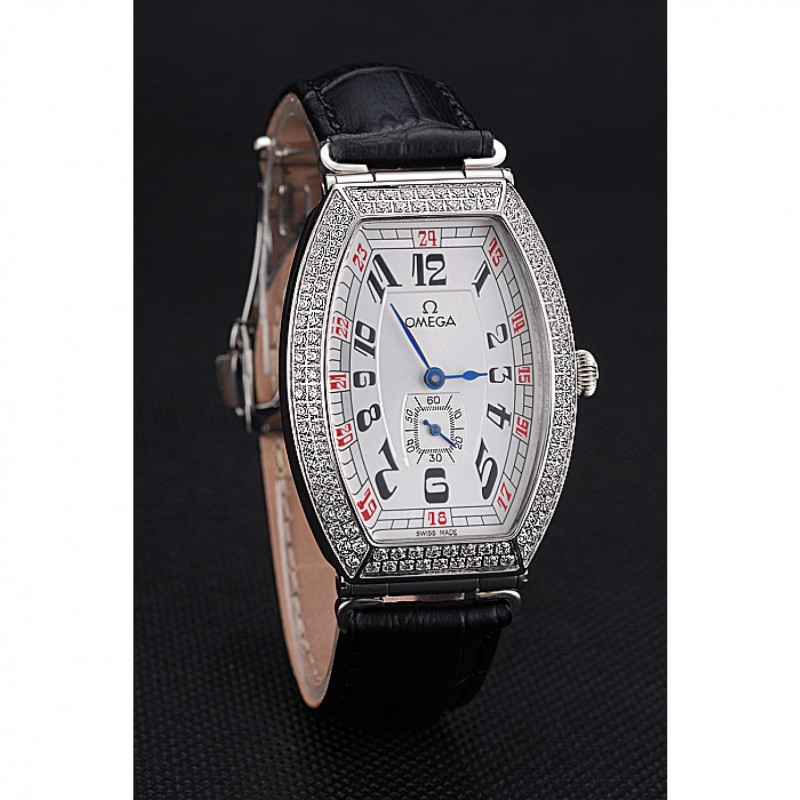 High End Omega Sochi Petrograd White Dial With Diamonds Stainless Steel Case Black Leather Strap 622823-2